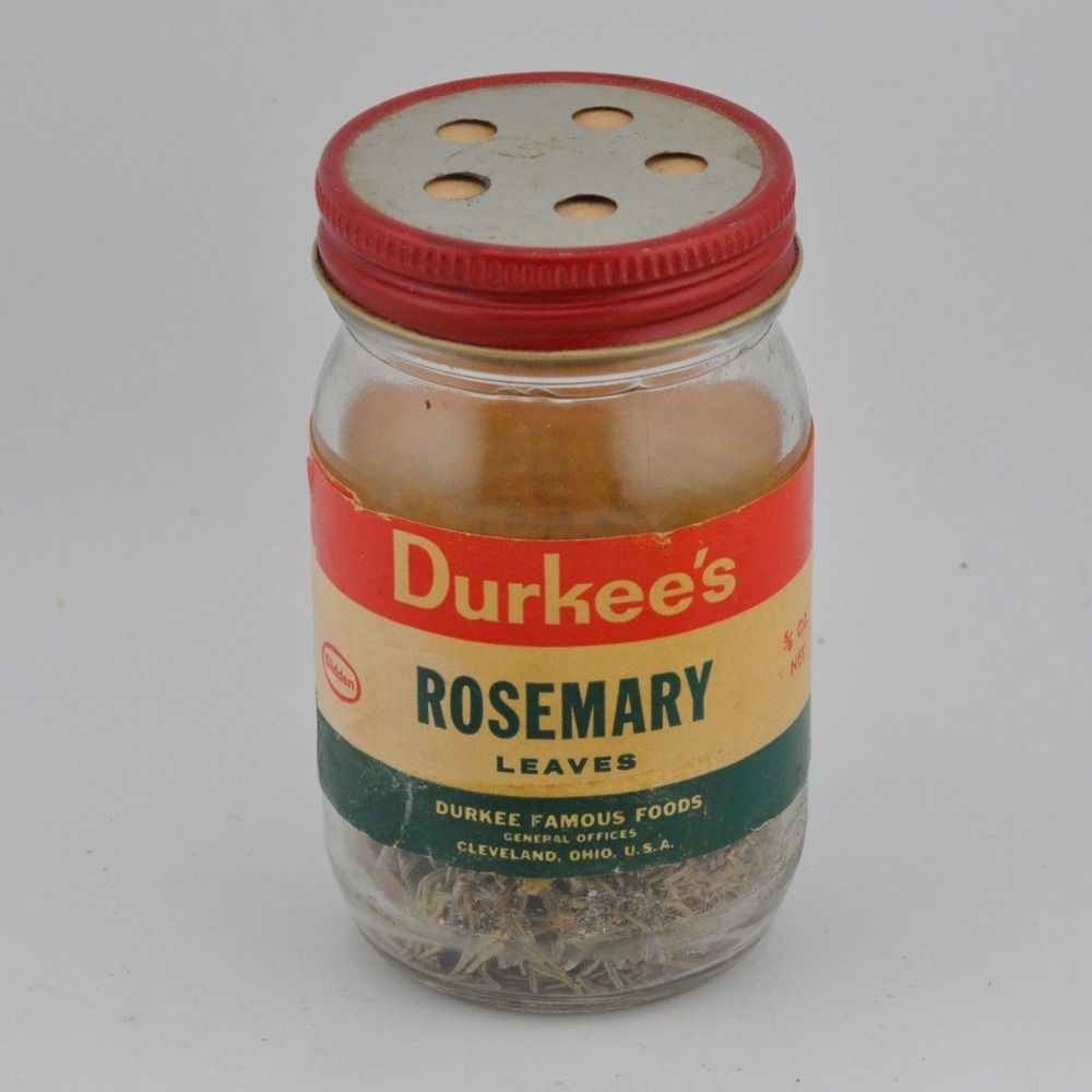 Durkee's Vintage Spice Jar OS Clear Fair Rosemary‎ Leaves Shaker Lid Glass Decor